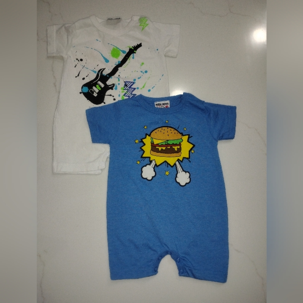 Mish Boys Bue and White Kids One Piece Set BUNDLE size 3mo